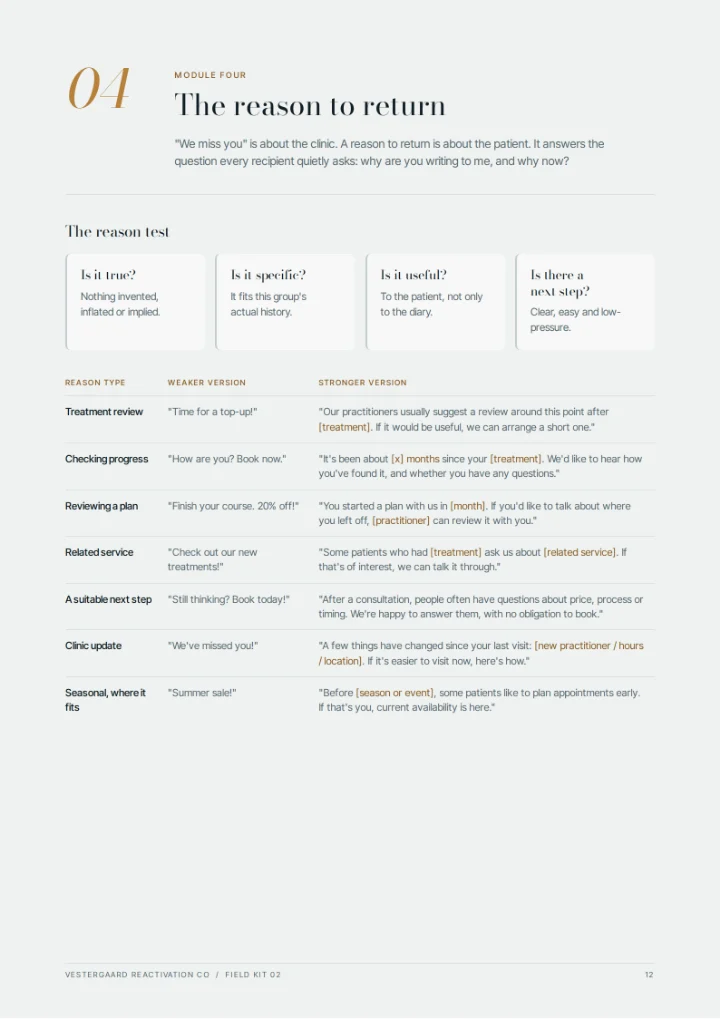 Reason to return page: the reason test and weaker versus stronger reasons